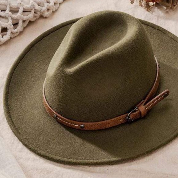 Unraveled Love Belted Fedora Hat-Olive - Picture 2 of 2